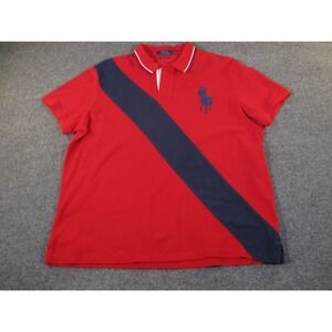 Polo Ralph Lauren Big Pony Polo Shirt Men XL Red Navy Sash Custom Slim Fit #2270